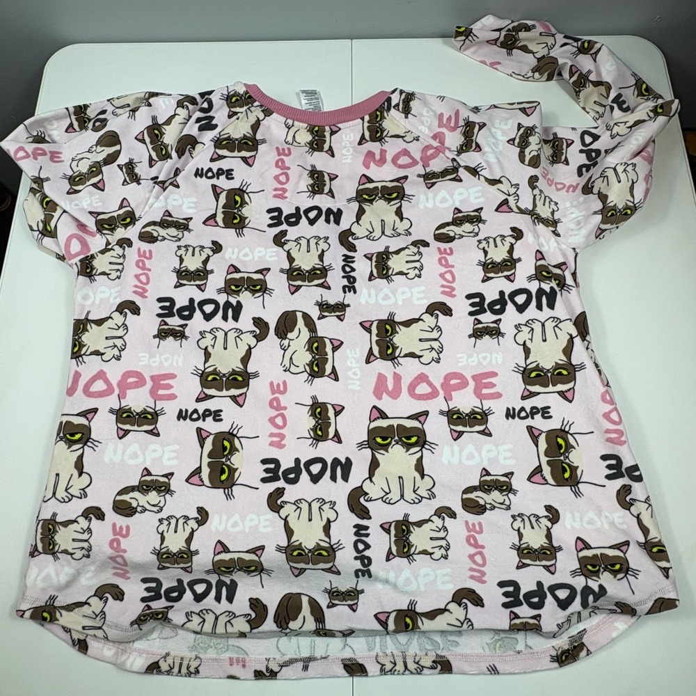 Grumpy Cat Womens 2X Pink Fleece Pajama Set Nope Meme Lounge Sleepwear - Picture 5 of 9